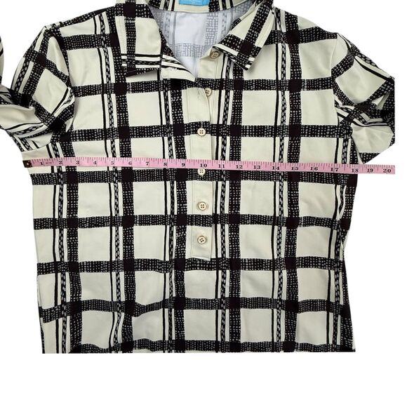 J. McLaughlin Catalina Knit Top Women Large Collar Henley Plaid Stretch Classic - Picture 8 of 10